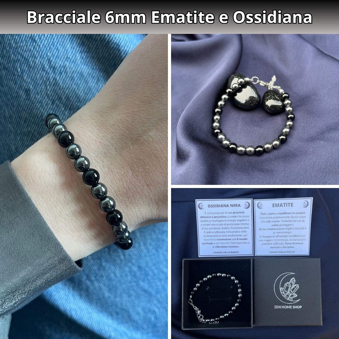 Bracciale Terra 6mm Ematite e Ossidiana - Zen Home