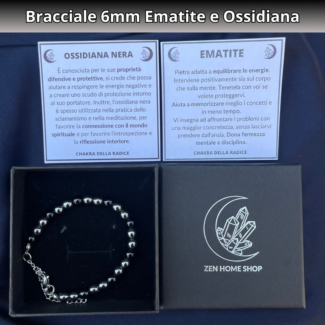 Bracciale Terra 6mm Ematite e Ossidiana - Zen Home