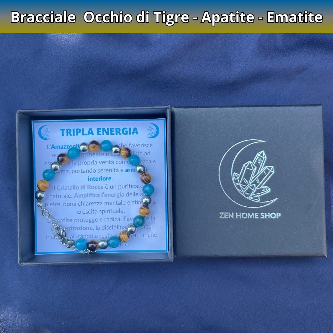 Bracciale Terra con pietre naturali Occhio di tigre Apatite Ematite - Zen Home