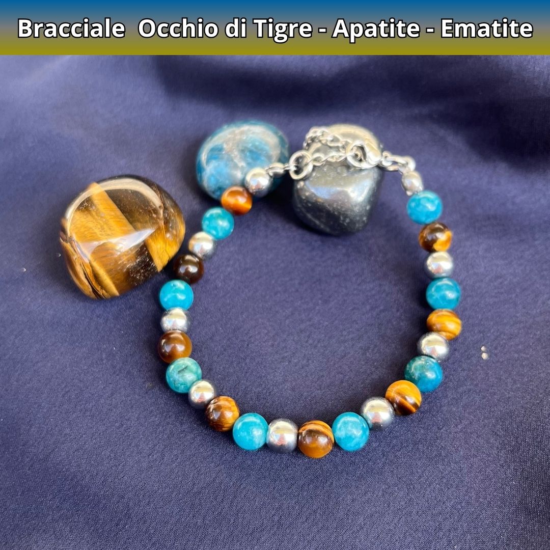 Bracciale Terra con pietre naturali Occhio di tigre Apatite Ematite - Zen Home