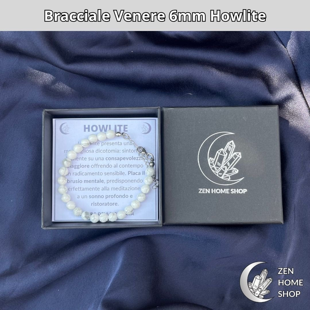 Bracciale Venere con pietre naturali Howlite da 6 mm - Zen Home