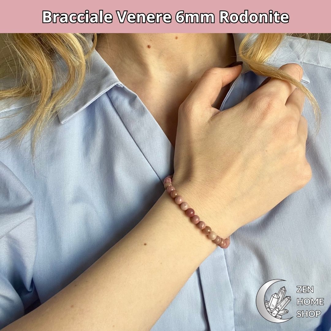 Bracciale Venere con pietre naturali Rodonite da 6 mm - Zen Home