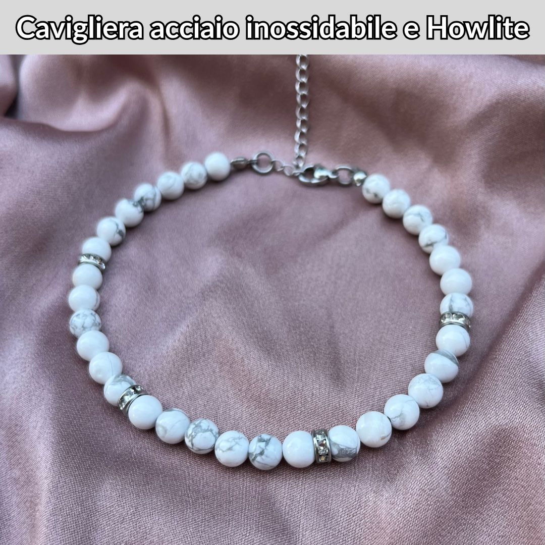 Cavigliera regolabile con Howlite ed inserti in acciaio inox - Zen Home