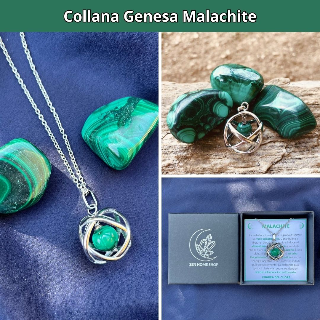 Collana ciondolo Genesa Malachite - Acciaio Inox - Zen Home