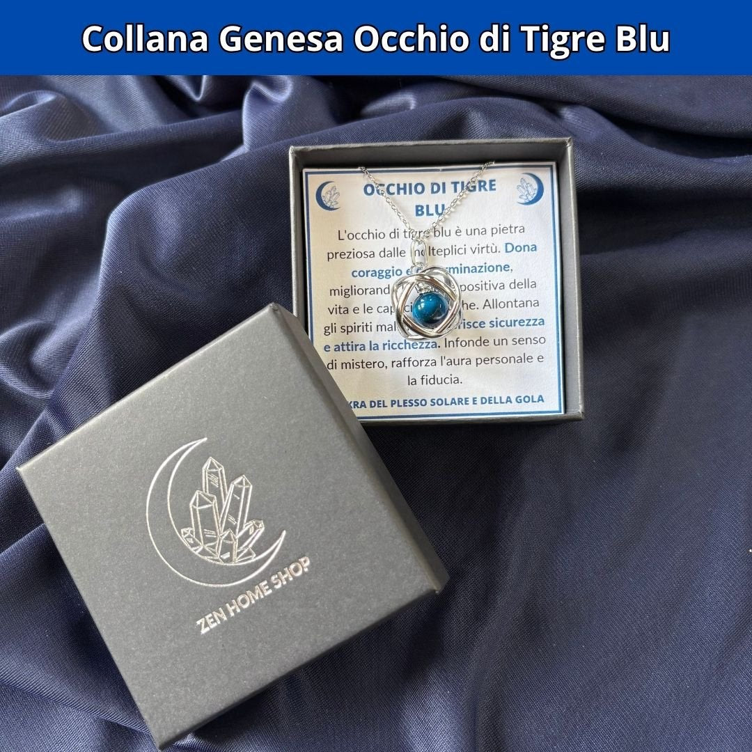 Collana ciondolo Genesa Occhio di Tigre Blu - Acciaio Inox - Zen Home