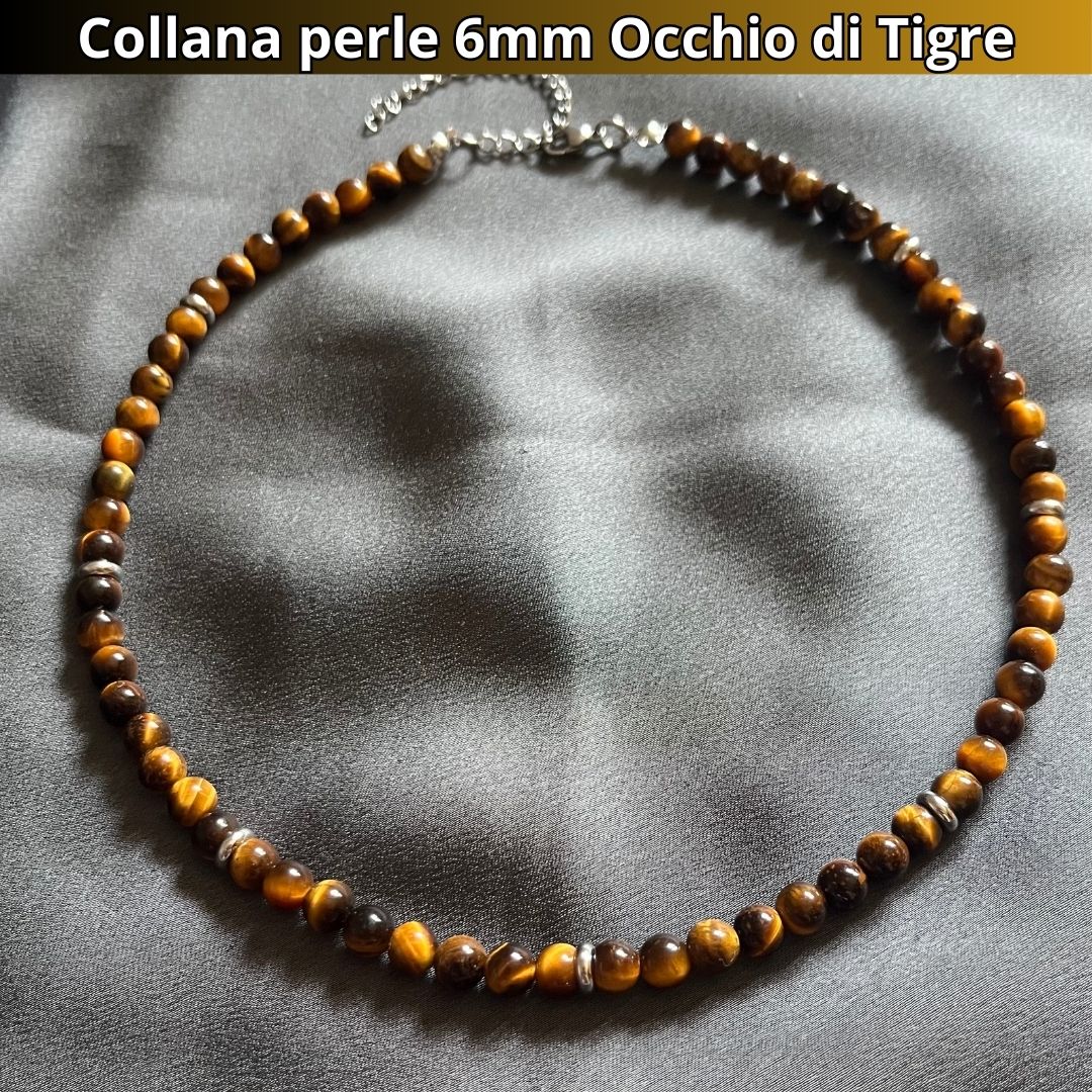 Collana con perle naturali Occhio di Tigre da 6 mm - Zen Home