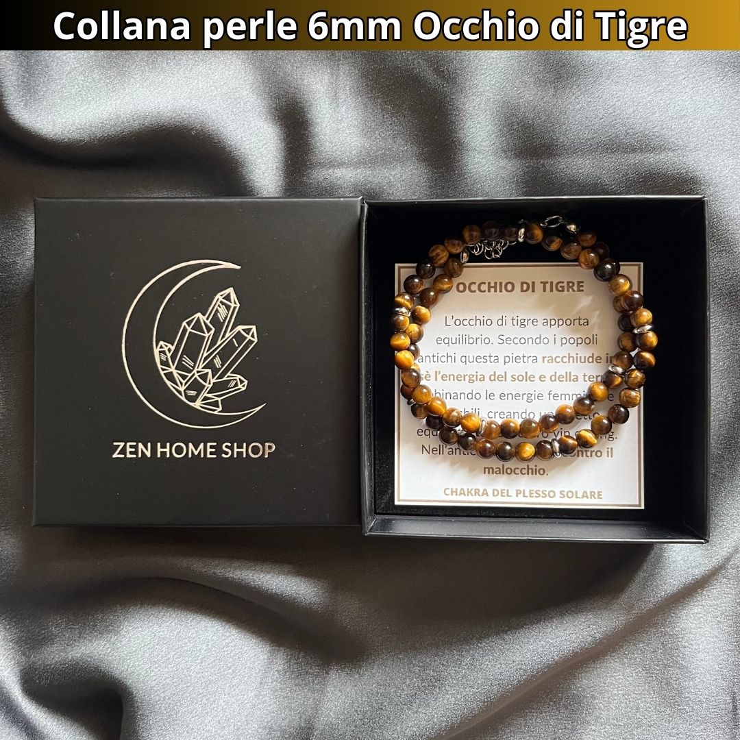 Collana con perle naturali Occhio di Tigre da 6 mm - Zen Home