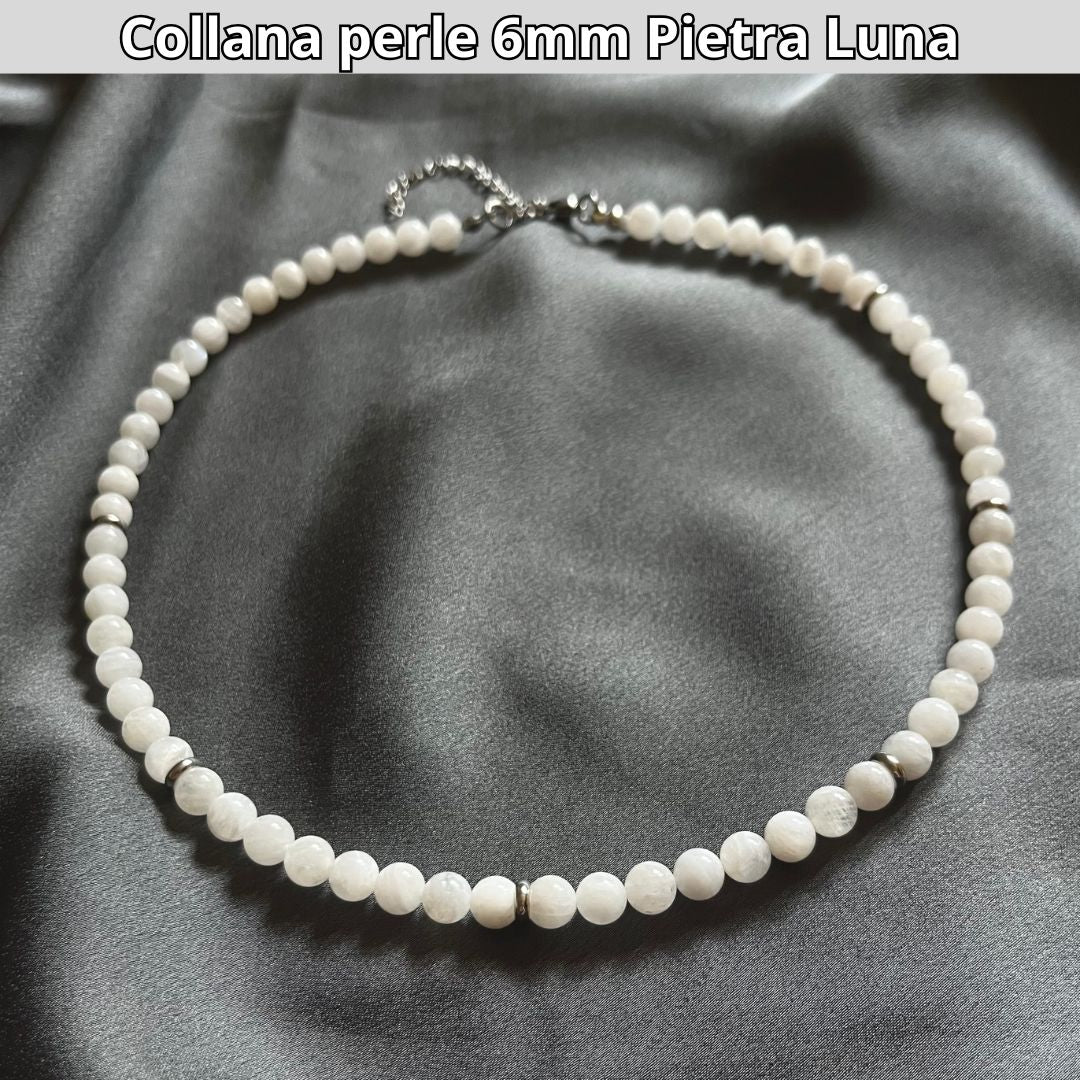 Collana con perle naturali Pietra Luna da 6 mm - Zen Home