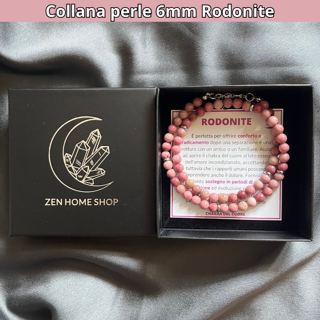 Collana con perle naturali Rodonite da 6 mm - Zen Home