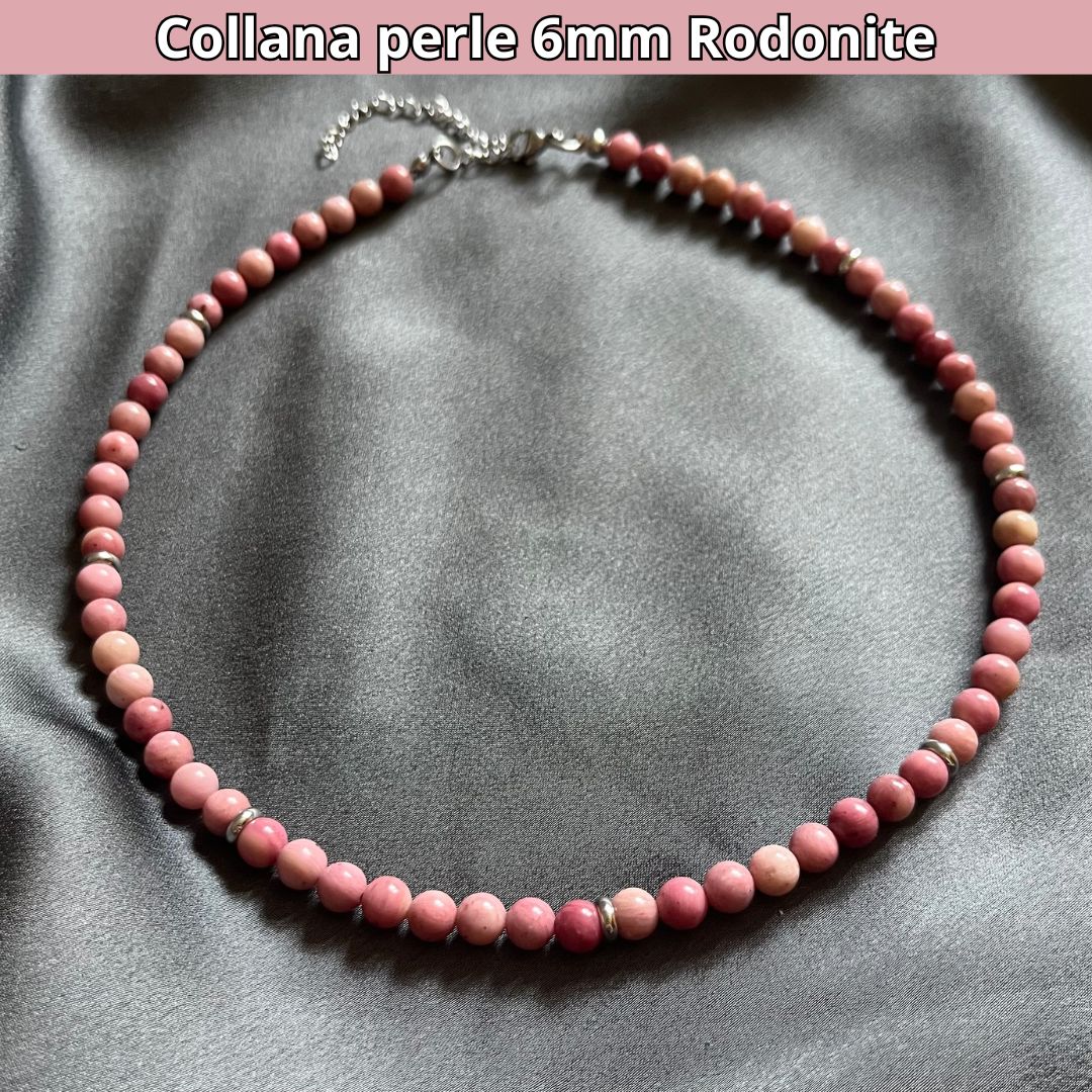 Collana con perle naturali Rodonite da 6 mm - Zen Home