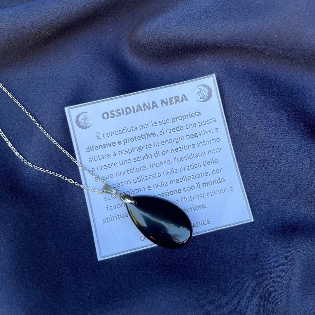 Collana pietra naturale petalo in Ossidiana Nera - Zen Home