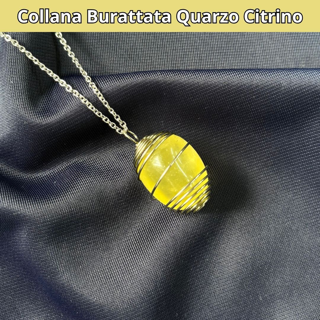 Collana Quarzo Citrino Burattata con Spirale in Acciaio Inossidabile - Zen Home