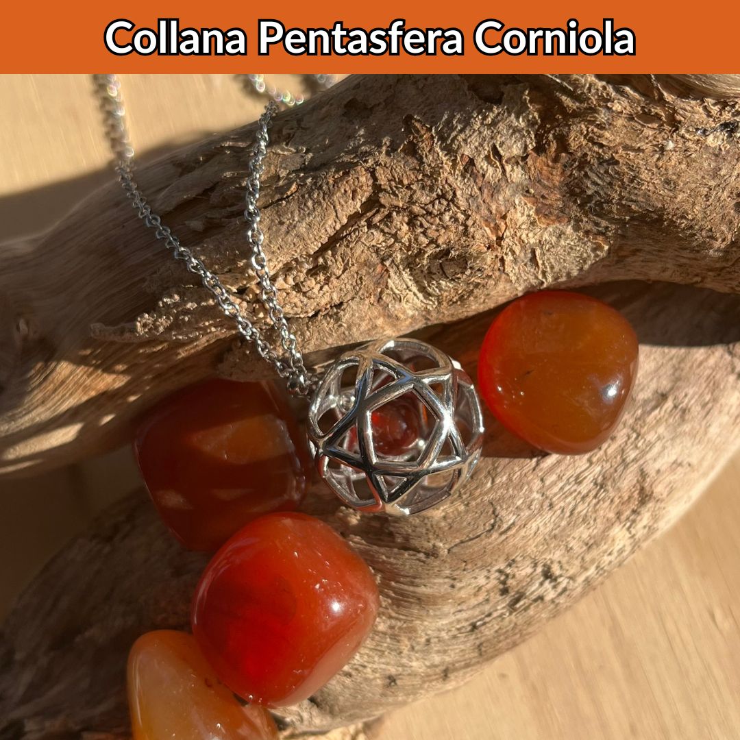 Collana Regolabile Ciondolo Pentasfera in acciaio inossidabile con pietra naturale Corniola - Zen Home