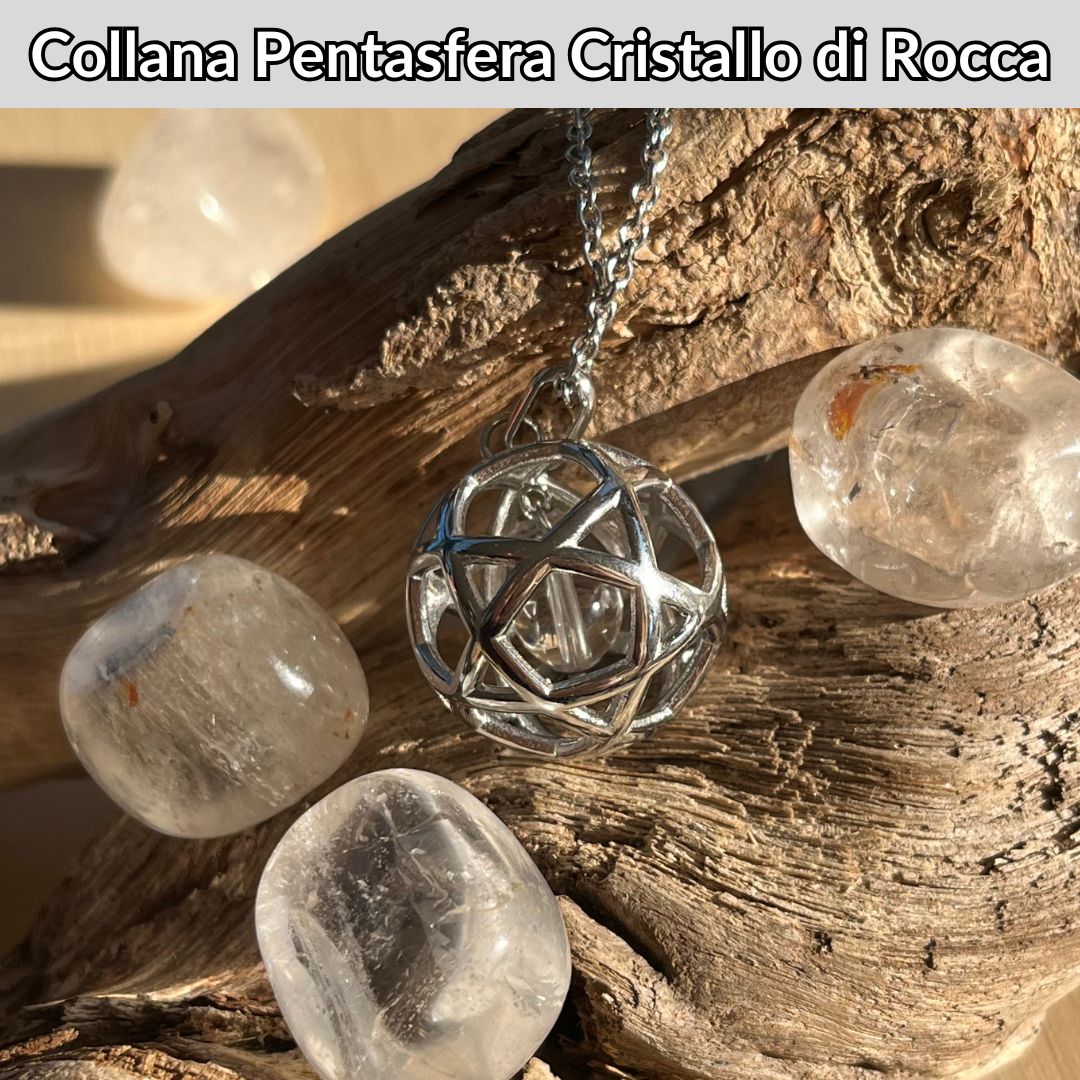 Collana Regolabile Ciondolo Pentasfera in acciaio inossidabile con pietra naturale Cristallo di rocca - Zen Home