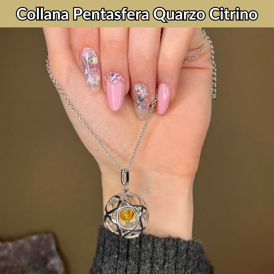Collana Regolabile Ciondolo Pentasfera in acciaio inossidabile con pietra naturale Quarzo Citrino - Zen Home