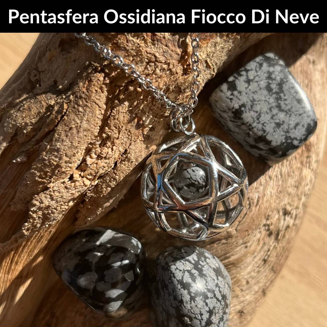 Collana regolabile Pentasfera Ossidiana Fiocco di Neve - Zen Home