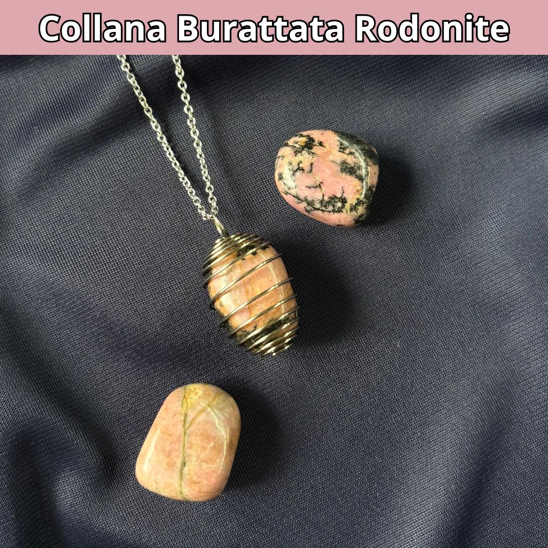 Collana Rodonite Burattata con Spirale in Acciaio Inossidabile - Zen Home