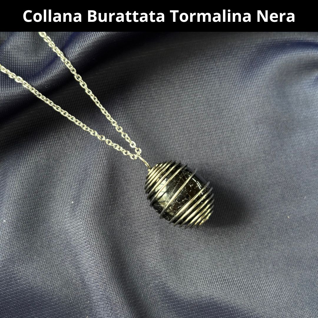 Collana Tormalina Nera Burattata con Spirale in Acciaio Inossidabile - Zen Home