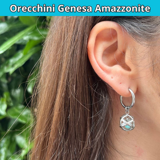 Orecchini Ciondolo Genesa in acciaio inossidabile con pietra naturale Amazzonite - Zen Home