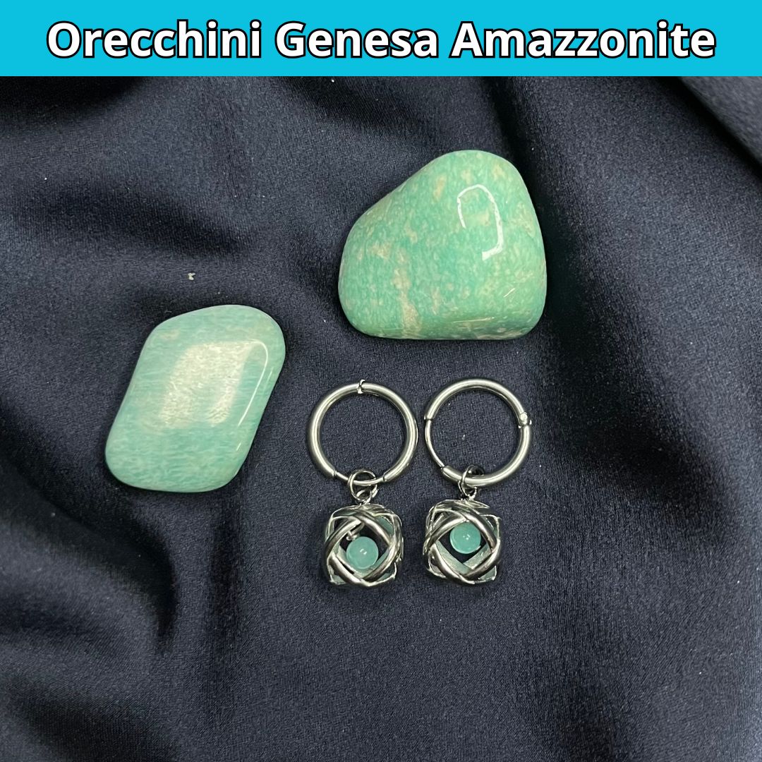 Orecchini Ciondolo Genesa in acciaio inossidabile con pietra naturale Amazzonite - Zen Home