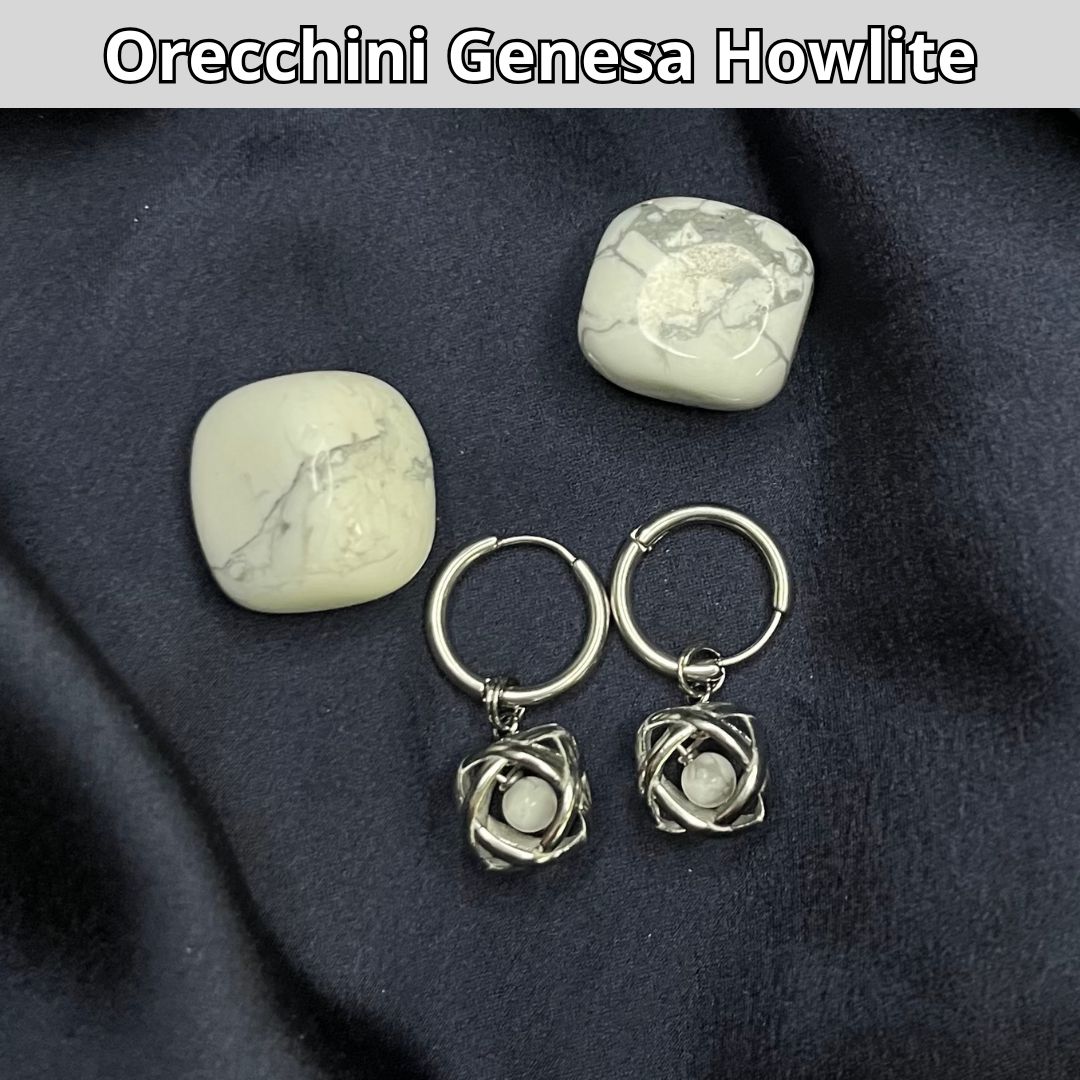 Orecchini Ciondolo Genesa in acciaio inossidabile con pietra naturale Howlite - Zen Home