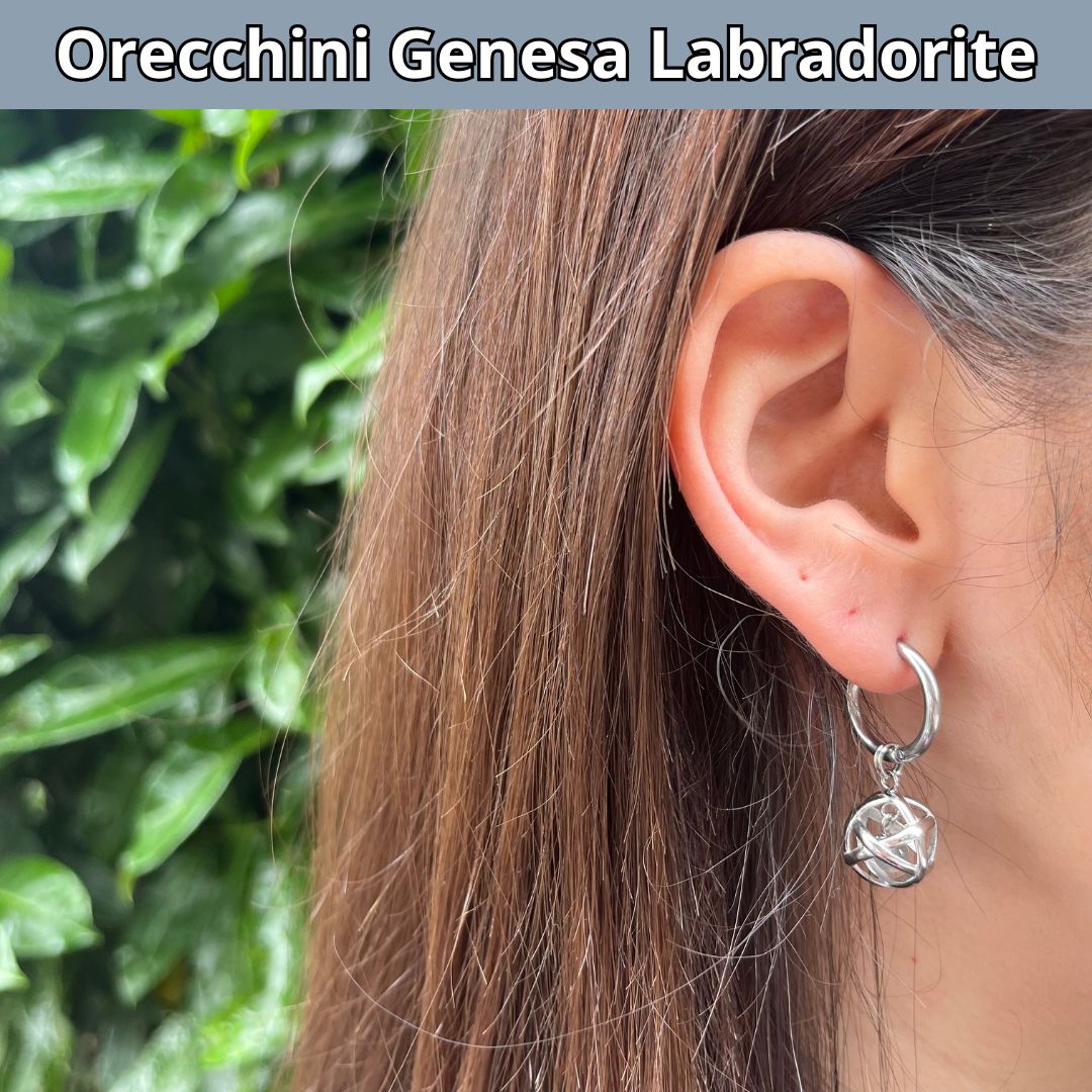 Orecchini Ciondolo Genesa in acciaio inossidabile con pietra naturale Labradorite - Zen Home