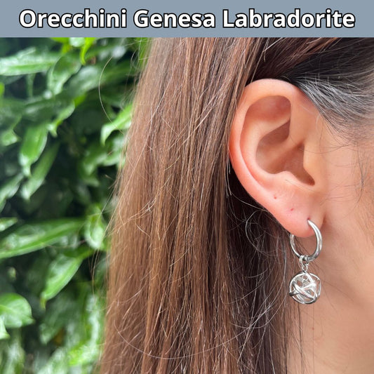 Orecchini Ciondolo Genesa in acciaio inossidabile con pietra naturale Labradorite - Zen Home