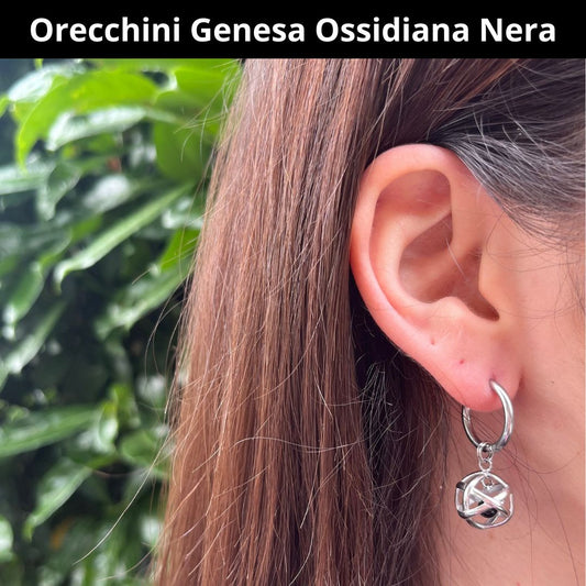 Orecchini Ciondolo Genesa in acciaio inossidabile con pietra naturale Ossidiana Nera - Zen Home