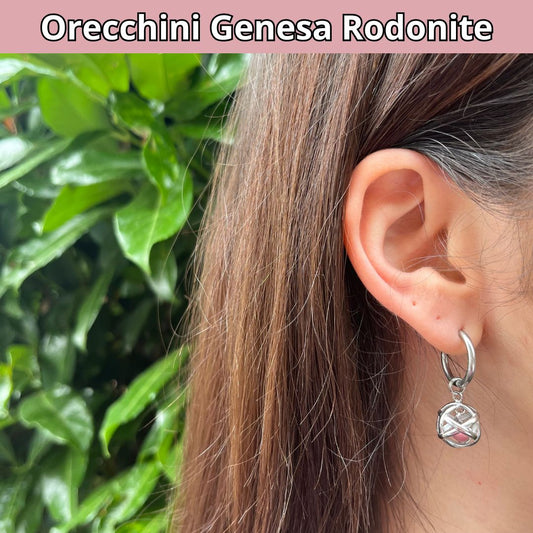 Orecchini Ciondolo Genesa in acciaio inossidabile con pietra naturale Rodonite - Zen Home