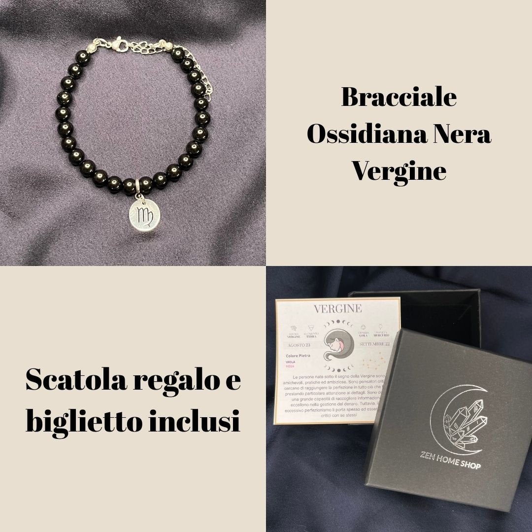 Ossidiana Nera Segni Zodiacali - Bracciale regolabile in acciaio inossidabile e pietre naturali da 6mm - Zen Home
