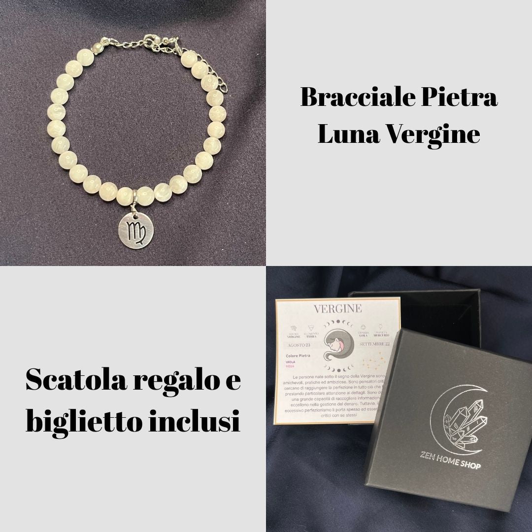 Pietra Luna Segni Zodiacali - Bracciale regolabile in acciaio inossidabile e pietre naturali da 6mm - Zen Home