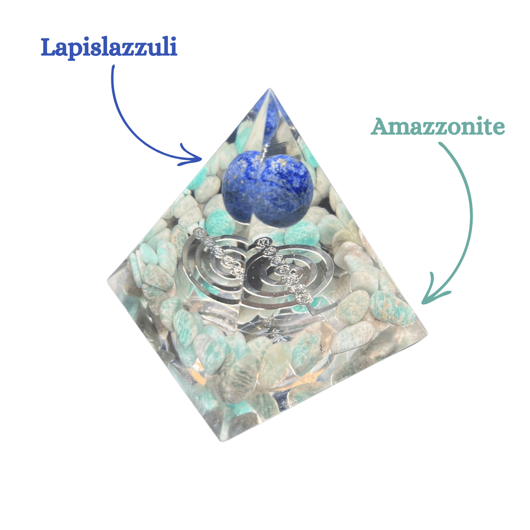 Piramide Orgonite Amazzonite - Lapislazzuli - Choku rei argento - Zen Home