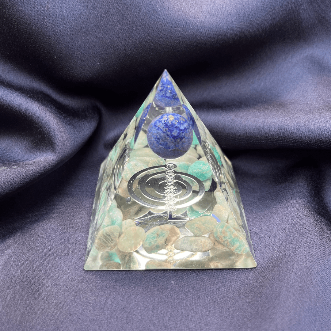 Piramide Orgonite Amazzonite - Lapislazzuli - Choku rei argento - Zen Home