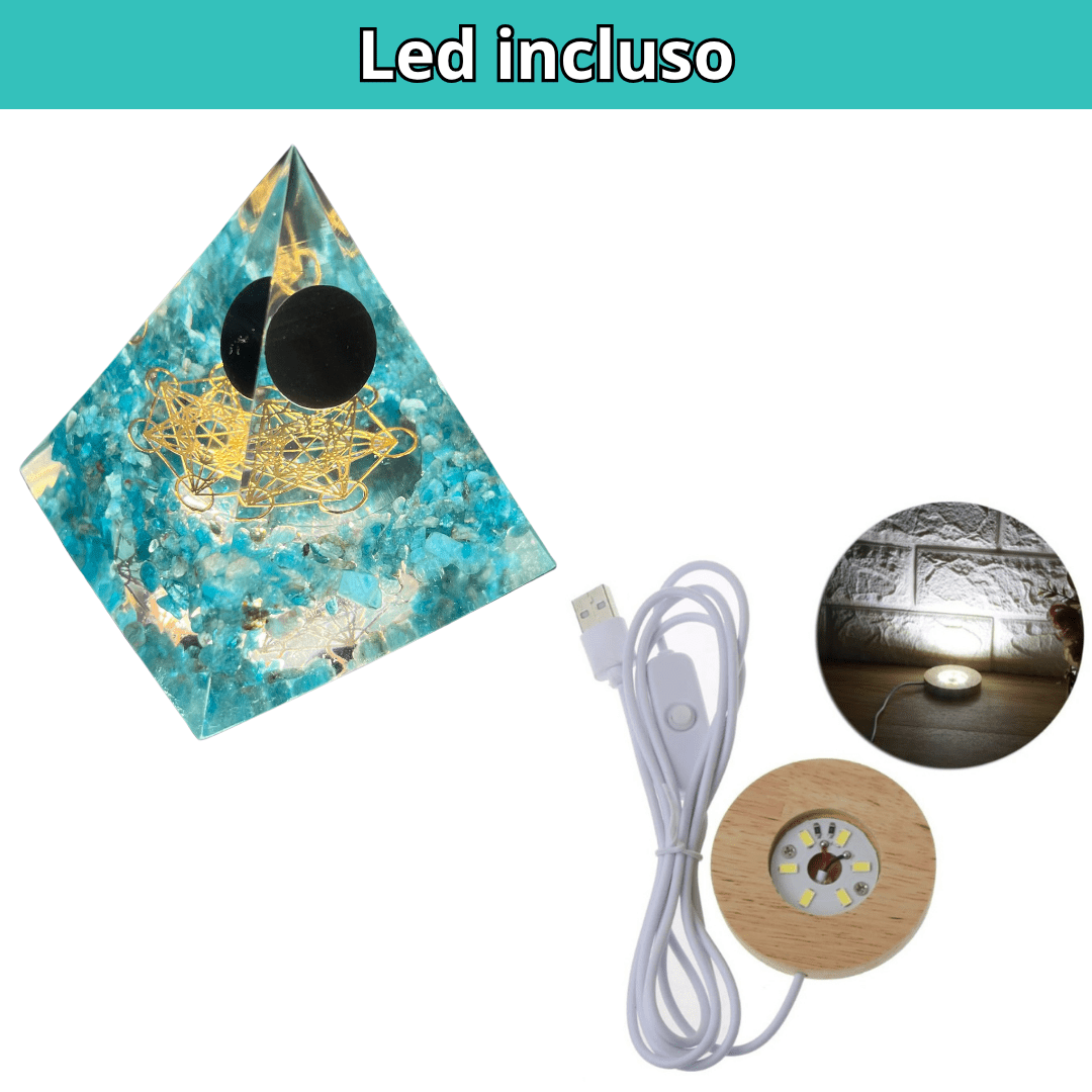 Piramide Orgonite Apatite - Onice Nera - Metatron oro - Zen Home