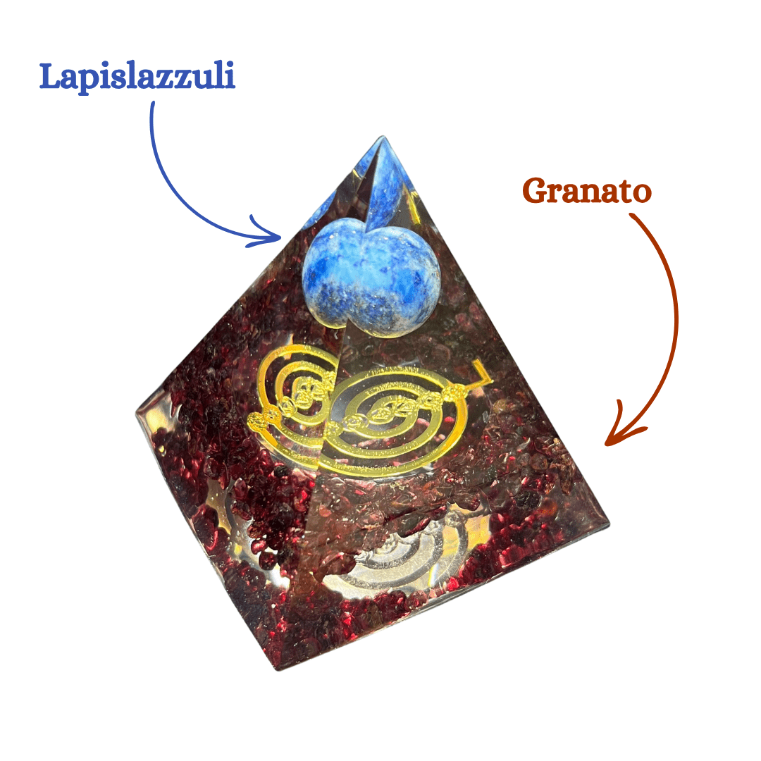 Piramide Orgonite Granato - Lapislazzuli - Choku rei Oro - Zen Home
