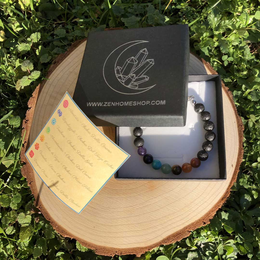 Bracciale 7 Chakra - Bracciale regolabile in acciaio inossidabile e pietre naturali da 8 mm - Zen Home