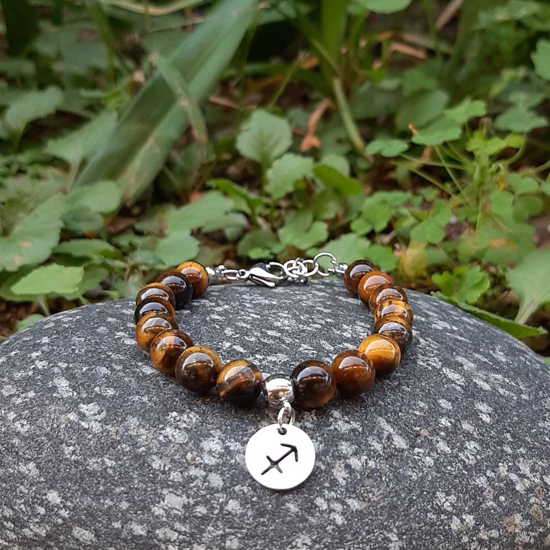 Bracciale Regolabile in acciaio inossidabile con pietra naturale Occhio Di Tigre / Sagittario Zen Home
