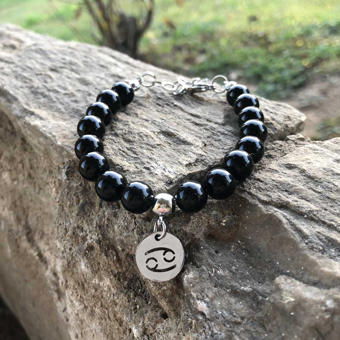 Bracciale Regolabile in acciaio inossidabile con pietra naturale Onice Nera / Cancro Zen Home