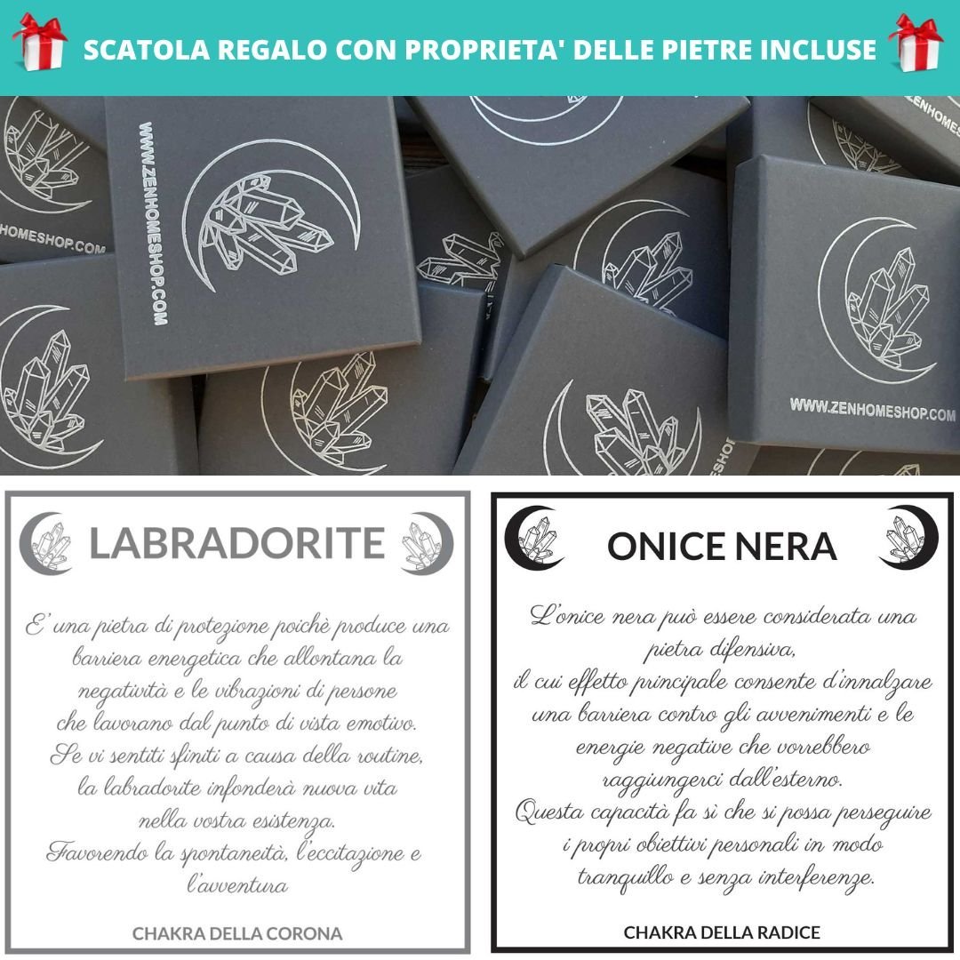 Bracciale regolabile in acciaio inossidabile e pietre naturali da 8 mm Onice Nera e Labradorite - Zen Home