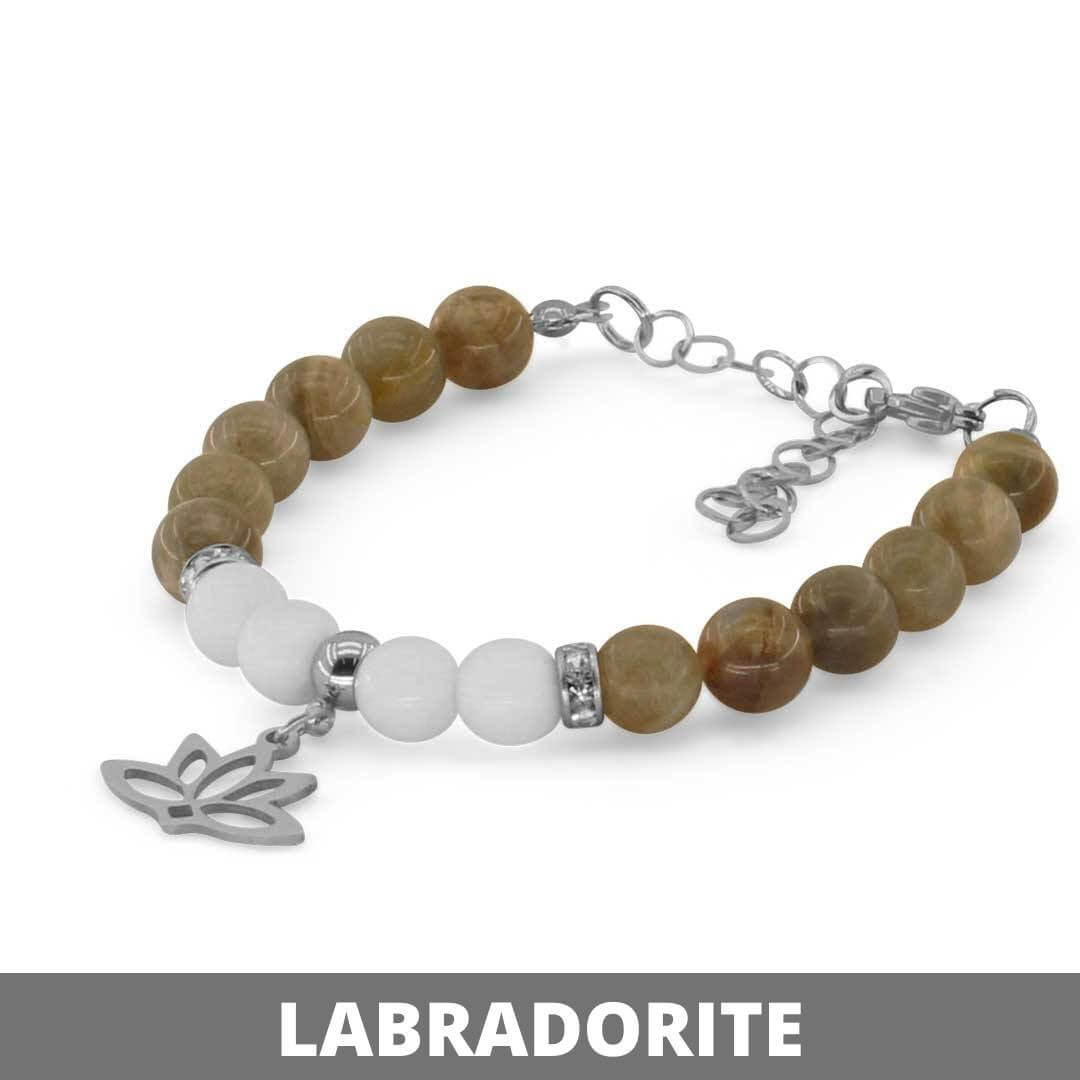 FIORE DI LOTO - Bracciale regolabile con pietre naturali da 8 mm - Zen Home