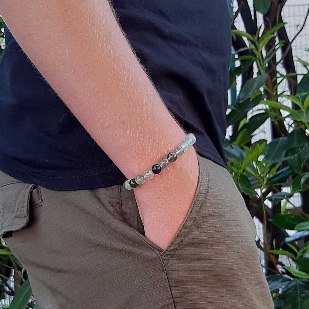 FLUORITE - Bracciale regolabile in acciaio inossidabile e pietre naturali da 8 mm - Zen Home