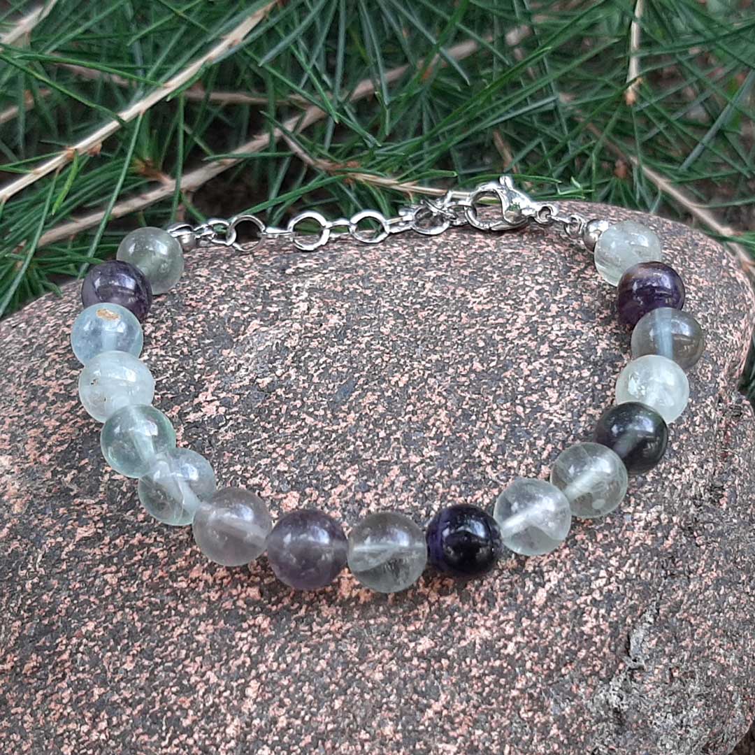 FLUORITE - Bracciale regolabile in acciaio inossidabile e pietre naturali da 8 mm - Zen Home