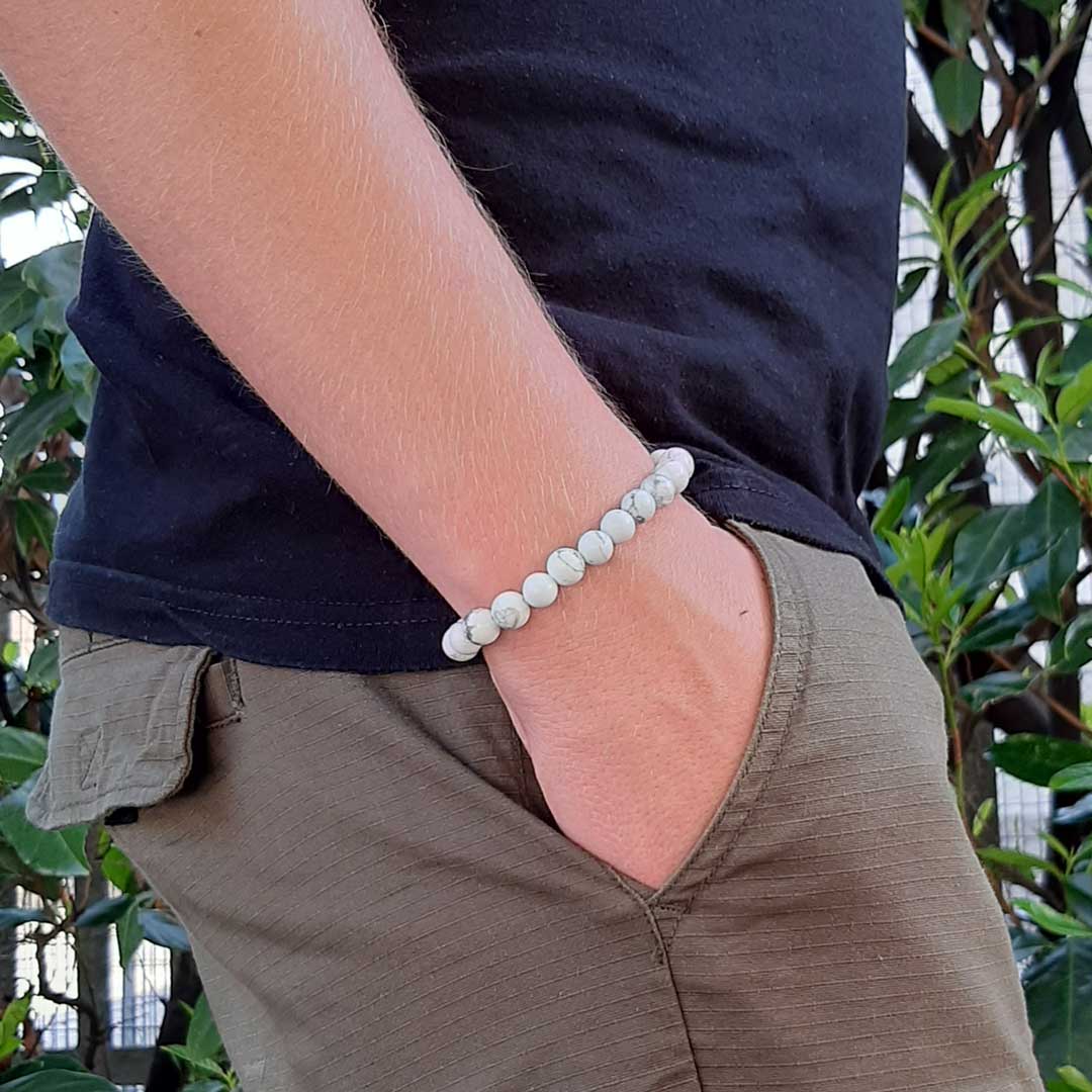 HOWLITE - Bracciale regolabile in acciaio inossidabile e pietre naturali da 8 mm - Zen Home