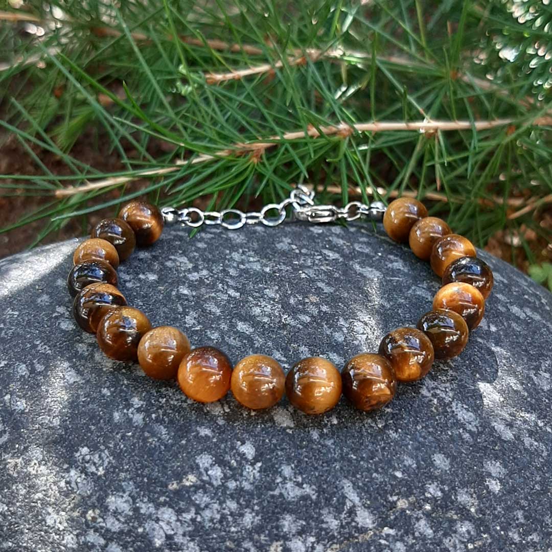 OCCHIO DI TIGRE ORO - Bracciale regolabile in acciaio inossidabile e pietre naturali da 8 mm - Zen Home