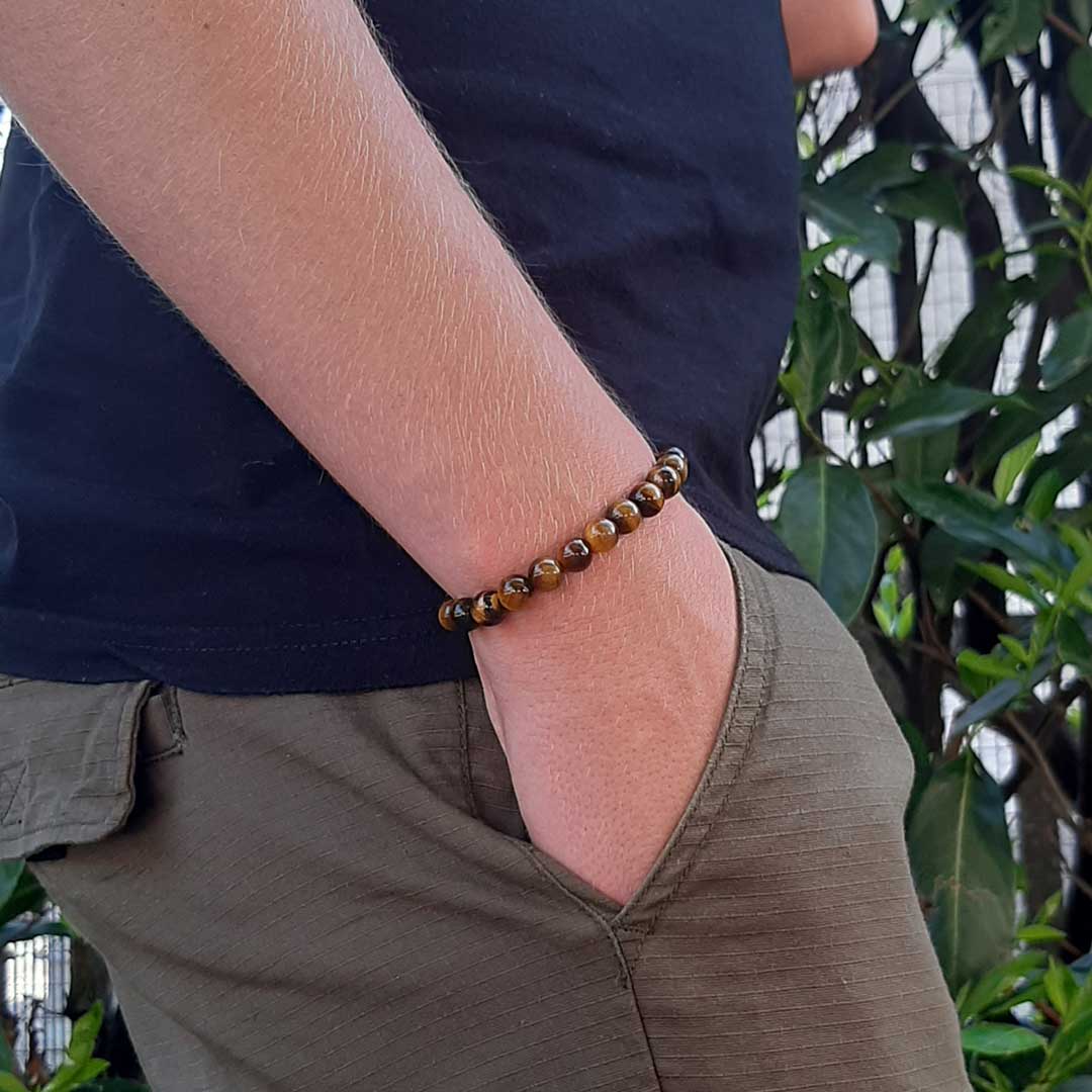 OCCHIO DI TIGRE ORO - Bracciale regolabile in acciaio inossidabile e pietre naturali da 8 mm - Zen Home