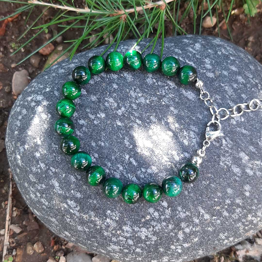 OCCHIO DI TIGRE VERDE - Bracciale regolabile in acciaio inossidabile e pietre naturali da 8 mm - Zen Home