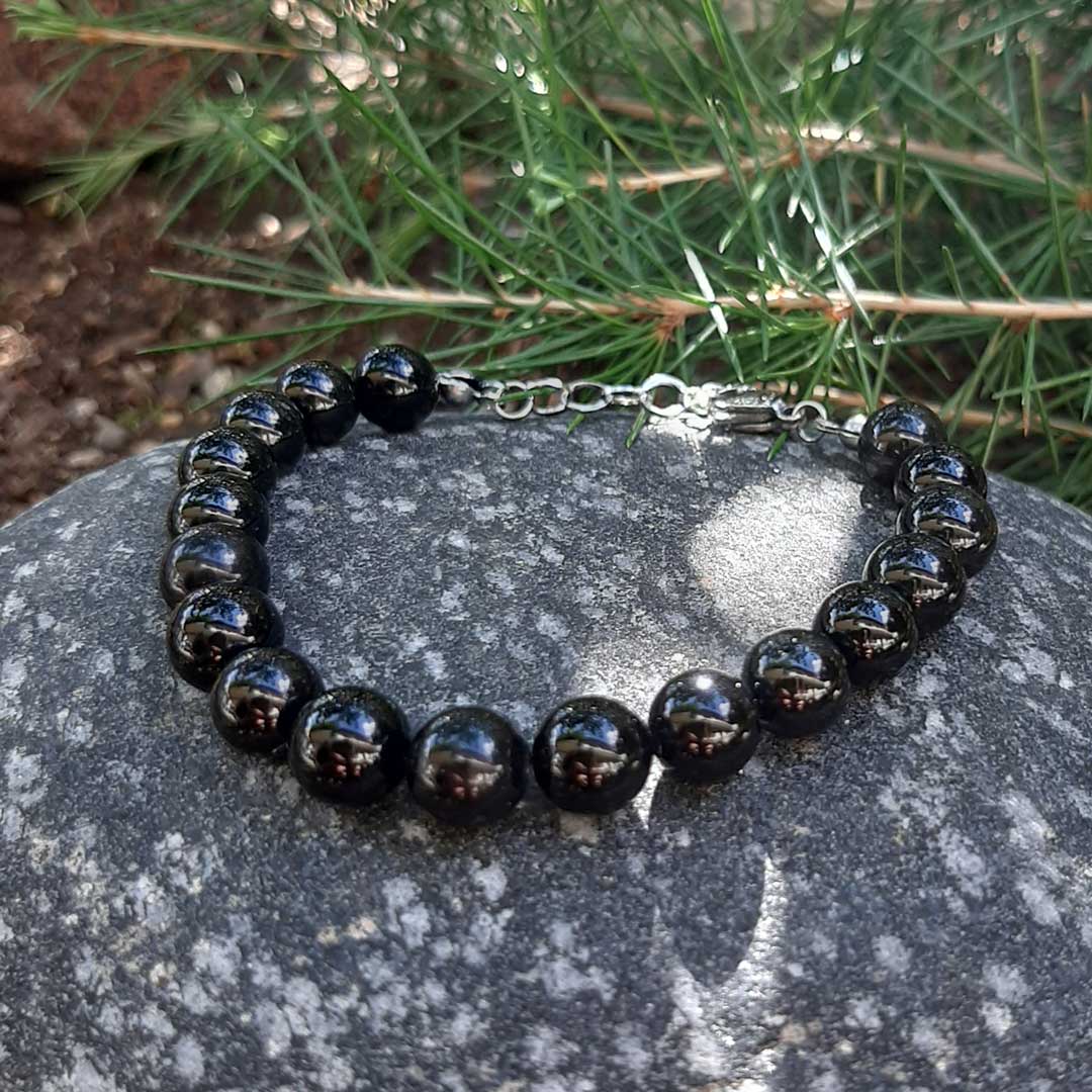 ONICE NERA - Bracciale regolabile in acciaio inossidabile e pietre naturali da 8 mm - Zen Home