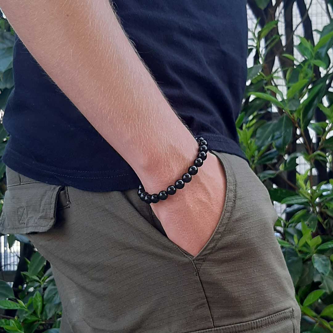 ONICE NERA - Bracciale regolabile in acciaio inossidabile e pietre naturali da 8 mm - Zen Home