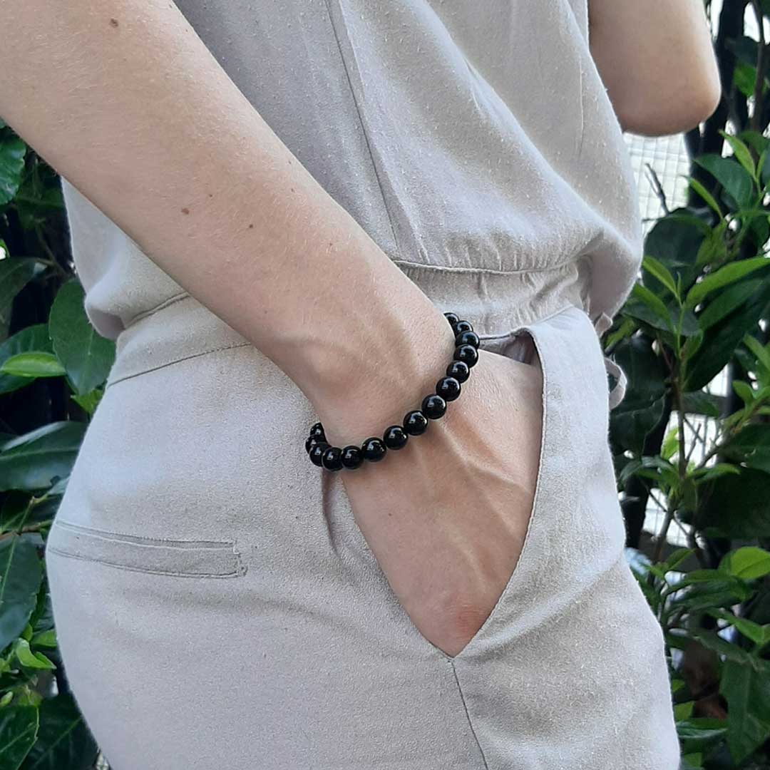 ONICE NERA - Bracciale regolabile in acciaio inossidabile e pietre naturali da 8 mm - Zen Home