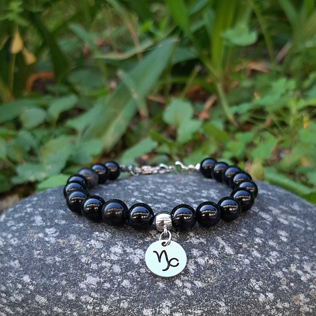 ONICE NERA SEGNI ZODIACALI - Bracciale regolabile in acciaio inossidabile e pietre naturali da 8 mm - Zen Home